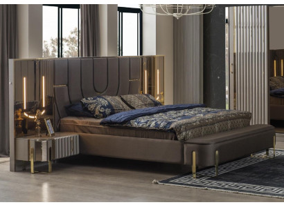 Cama de lujo moderna doble marrón marco de cama dormitorio nuevo.