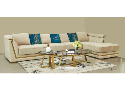 Conjunto de mesa Sofá de esquina en forma de L 2 mesas de café Esquina Cuero