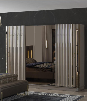 Juego de dormitorio cama doble de lujo moderna marrón conjunto de 4 piezas nuevo