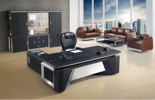 Juego de oficina de diseñador, conjunto de armario, conjunto de mesa de jefe, escritorio de 2 piezas.