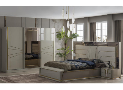 Juego de dormitorio cama doble de lujo moderna marrón conjunto de 4 piezas nuevo