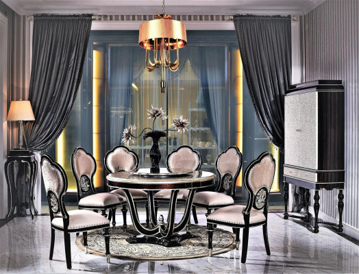 Trono real para 6 personas para la sala de estar en negro y beige.