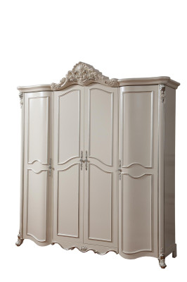 Lujoso armario blanco de dos puertas espacioso en estilo clásico.