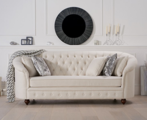 Sofá real beige - Muebles de diseño de lujo Chesterfield tapizado.