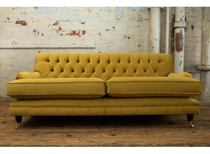 Tela amarilla Chesterfield para tres personas, diseño de sofá de salón.