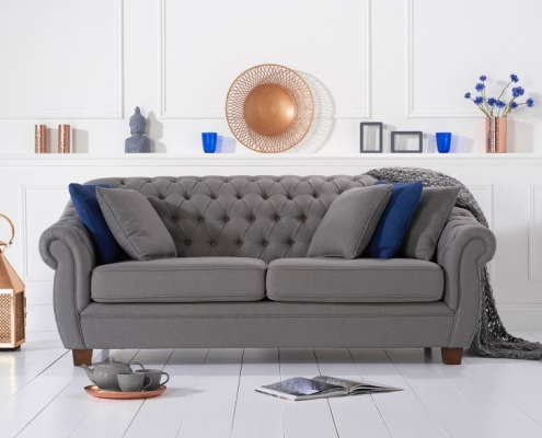 Chesterfield tela tapizada de tres plazas sofá de salón diseño textil