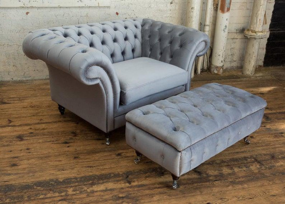 Chesterfield Taburete Puf Silla de pie Tapizado Otomana Auxiliar Relax Textil Cuero Nuevo