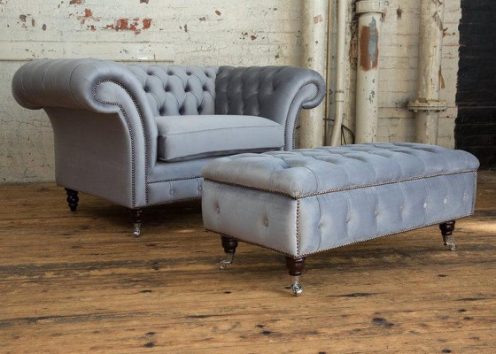 Chesterfield Taburete Puf Silla de pie Tapizado Otomana Auxiliar Relax Textil Cuero Nuevo