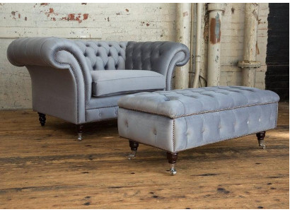 Chesterfield Taburete Puf Silla de pie Tapizado Otomana Auxiliar Relax Textil Cuero Nuevo