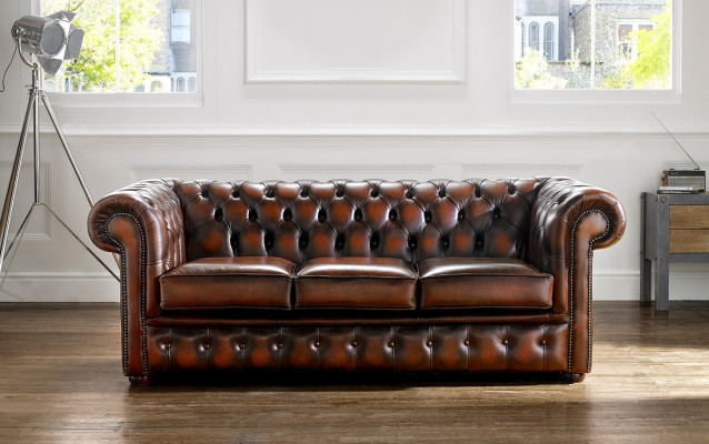 Sofá Chesterfield tapizado 3 plazas de cuero original marrón sofás couches.