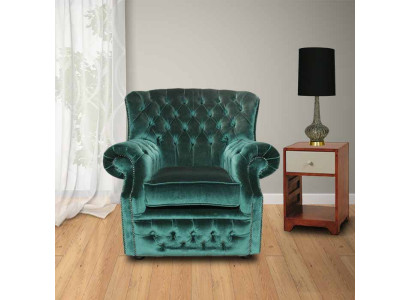 Chesterfield Terciopelo Verde Butaca de Orejas de 1 Plaza Sofá Sillón Sofá Sillón de TV Nuevo