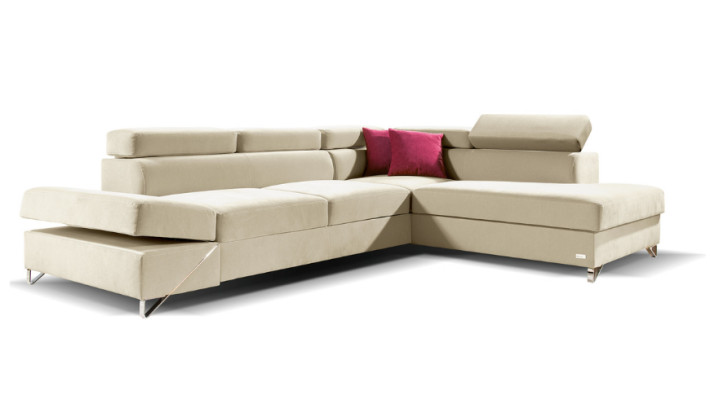 Sofá esquinero de tela con forma de L con función de cama, diseño de sofá acolchado de tela moderno en amarillo.