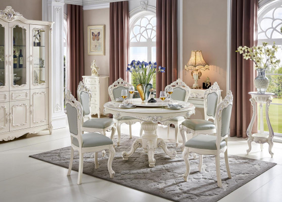 Conjunto de muebles de comedor clásicos de estilo barroco, silla con respaldo y mesa, conjunto de 7 piezas.