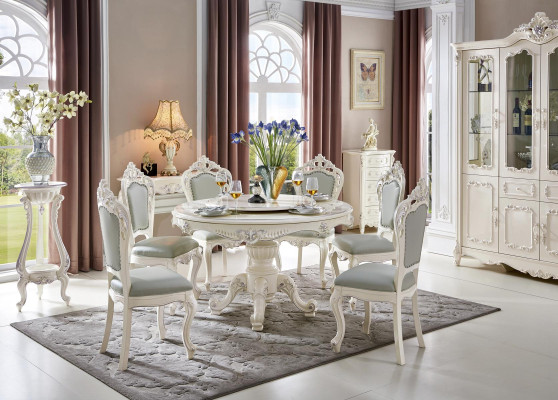 Conjunto de muebles de comedor clásicos de estilo barroco, silla con respaldo y mesa, conjunto de 7 piezas.