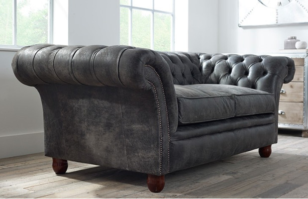 Sofá Chesterfield de tela y cuero, conjunto de muebles tapizados, sofá de dos plazas.