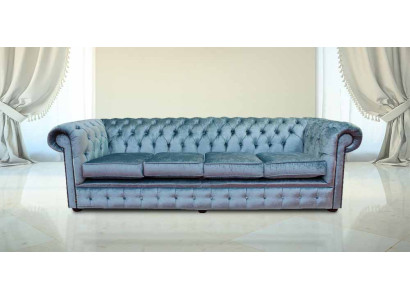 Sofá Chesterfield de 4 plazas, clásico, de lujo, de estilo barroco rococó, de tela y cuero.