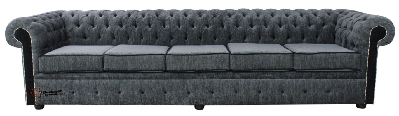Chesterfield sofá de lujo clásico de 5 plazas de estilo barroco rococó de tela y cuero.