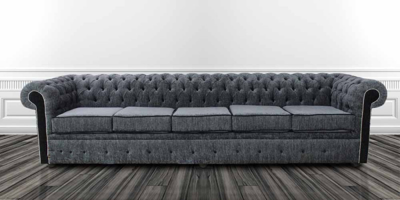Chesterfield sofá de lujo clásico de 5 plazas de estilo barroco rococó de tela y cuero.