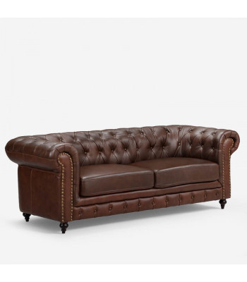 Chesterfield sofá clásico de lujo barroco rococó de 3 plazas con tela de cuero, nuevo