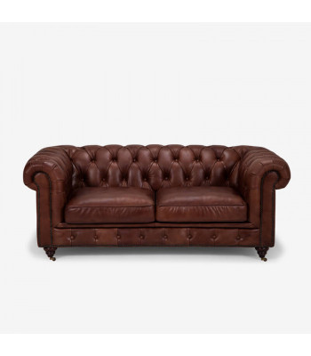 Chesterfield 2 plazas Sofá clásico de lujo barroco rococó de cuero marrón Sofá nuevo