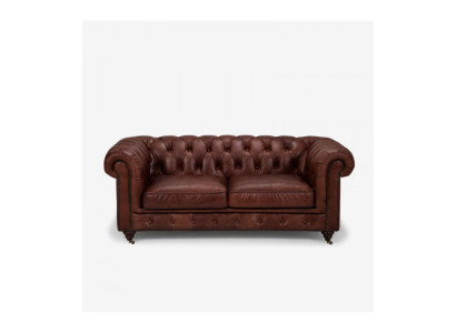 Chesterfield 2 plazas Sofá clásico de lujo barroco rococó de cuero marrón Sofá nuevo