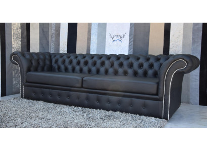 Sofá Chesterfield de tela y cuero con tapizado 3 plazas