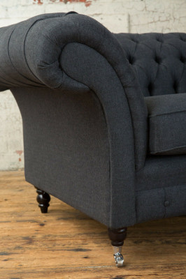 Sofá de diseño de tapicería de sofá, negro, negro, sofás de 1,5 plazas, muebles Chesterfield.