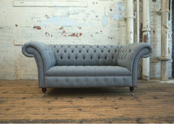 Sofá original Chesterfield JVMoebel textil gris de 185 cm.