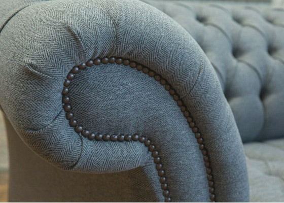 Sofá original Chesterfield JVMoebel textil gris de 185 cm.