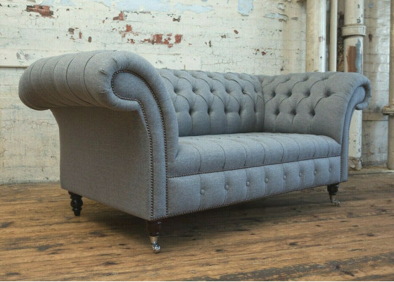 Sofá original Chesterfield JVMoebel textil gris de 185 cm.