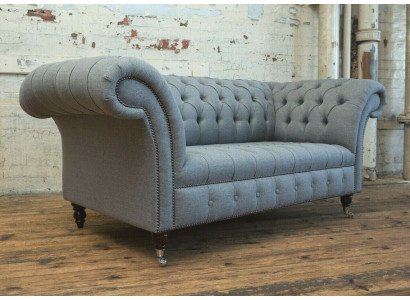 Sofá original Chesterfield JVMoebel textil gris de 185 cm.