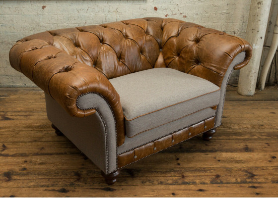Chesterfield Design Tela Sofá Sillón 1.5 plazas Sofás tapizados Lounge Nuevo Club