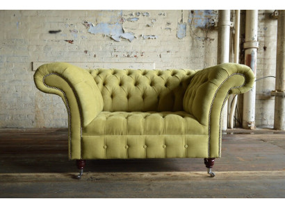 Chesterfield Design Tela Sofá Sillón de 1,5 plazas Lounge de terciopelo verde