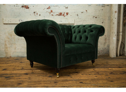 Chesterfield Diseño Tela Sofá Butaca de 1.5 plazas Sofás tapizados Lounge Verde Terciopelo