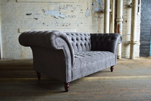 Sofá Chesterfield de 2 plazas Sofás Asientos para sala de estar Sofá de diseño gris nuevo