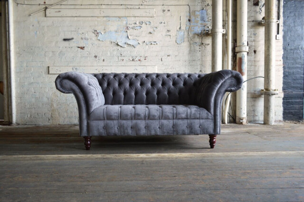 Sofá Chesterfield de 2 plazas Sofás Asientos para sala de estar Sofá de diseño gris nuevo