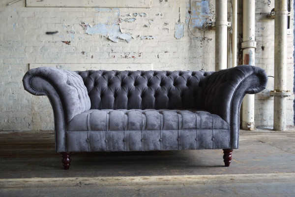 Sofá Chesterfield de 2 plazas Sofás Asientos para sala de estar Sofá de diseño gris nuevo
