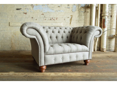 Chesterfield Diseño Tela Sofá Sillón 1.5 Plazas Sofás Acolchados Lounge Gris Terciopelo