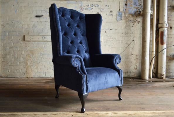 Sillón azul de orejas Chesterfield Sofá Sofá Acolchado de un asiento Sofás Textiles