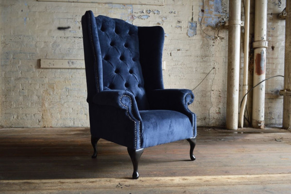 Sillón azul de orejas Chesterfield Sofá Sofá Acolchado de un asiento Sofás Textiles