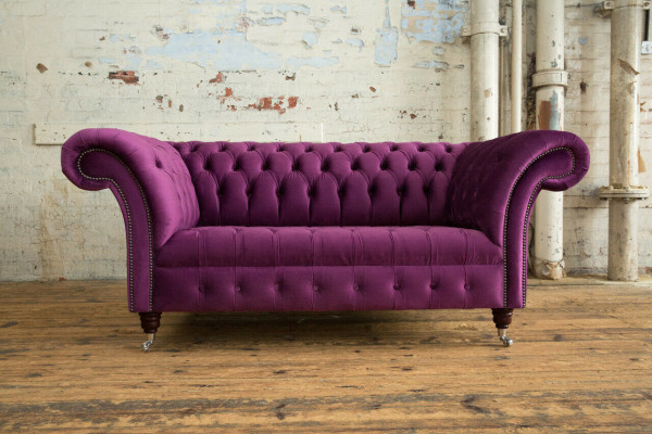 Diseño Chesterfield Sofá de lujo tapizado de sillón de sofá de cuero Textil Morado Nuevo