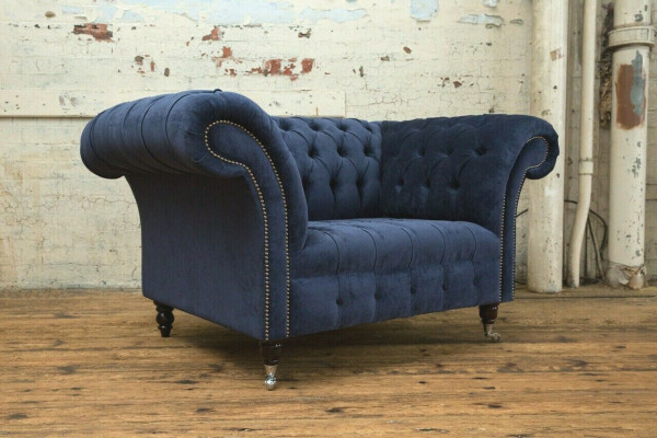 Chesterfield sillón sofá tapizado sofa sofás 1,5 plazas individual azul textil