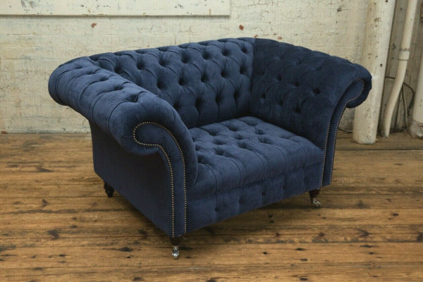 Chesterfield sillón sofá tapizado sofa sofás 1,5 plazas individual azul textil