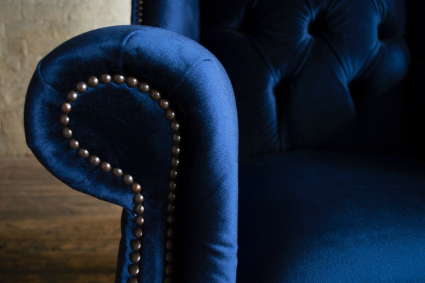 Chesterfield sillón de orejas sillón sofá relax tapizado sofá de diseño Royal Azul.