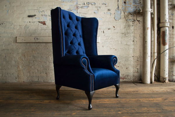 Chesterfield sillón de orejas sillón sofá relax tapizado sofá de diseño Royal Azul.