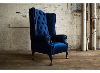 Chesterfield sillón de orejas sillón sofá relax tapizado sofá de diseño Royal Azul.
