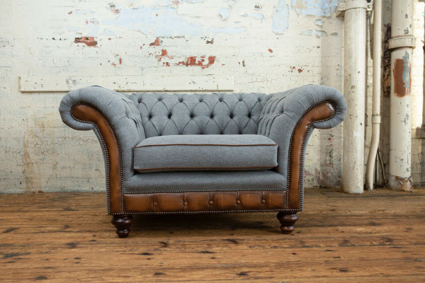 Diseño de Chesterfield Tela Tumbona Sofá Silla 1.5 Plazas Sofás Tapizados Lounge Terciopelo Gris