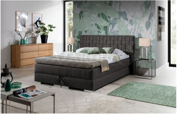 Diseño de cama de lujo para hotel, cama de 200x200 cm, cama box spring, tela gris, nueva, de 200x200 cm.