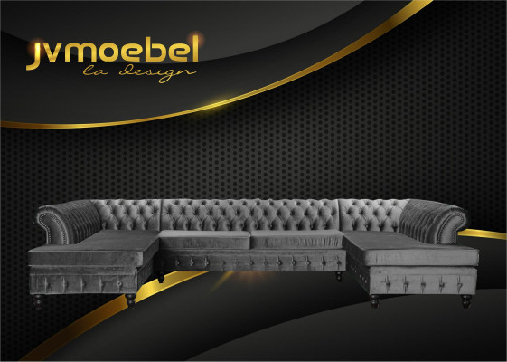 Sofá Chesterfield de salón, sofá de esquina con chaise longue extra grande en terciopelo.