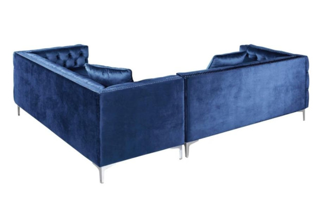 Sofá esquinero azul Chesterfield, sofá de esquina acolchado de terciopelo en tela de diseño de muebles de esquina.